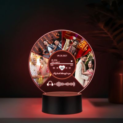 Personalized Photo & Spotify Plaque LED Lamp with Music Player Display, Custom Photo Collage Night Light, Scannable Code Gift for Birthday, Valentines, Anniversary Multicolored Light